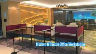 Moderna workstation da ufficio per 6 persone dal design rosso e nero