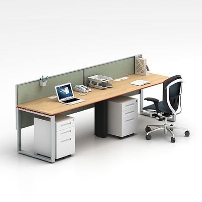 Tavolo da lavoro modulare per 2 persone, dimensioni 2400 mm, con divisorio in tessuto