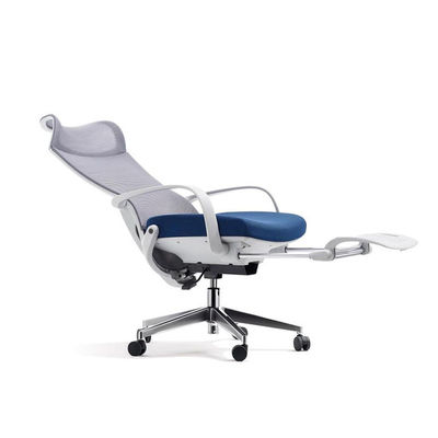 Sedia da ufficio grigia e blu dal design moderno ed elegante con poggiatesta fisso