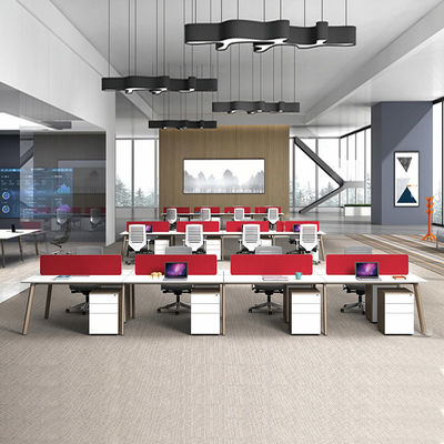 Open Office Cubicle Workstation 8 Set Red Wooden 8 Persone Office Workstation