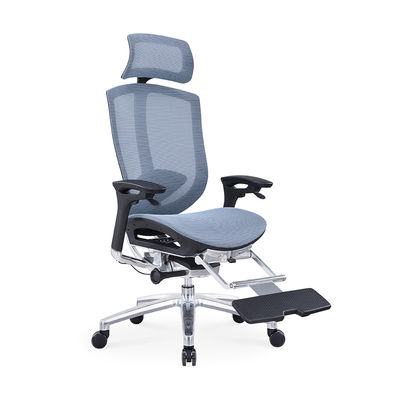 Sedile da ufficio grigio blu con appoggio per braccia a maglia per un lavoro confortevole e produttivo