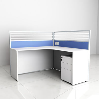 Divisione in vetro blu ufficio singolo scrivania con armadietto