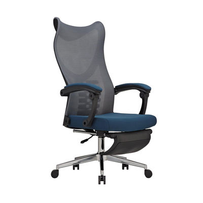 Sedile da ufficio comodo in tessuto nero e blu con appoggio braccio