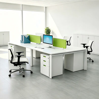 BS-WT48 Tavolo da ufficio modulare con pannello in melamina, divisorio in tessuto verde e gestione cavi