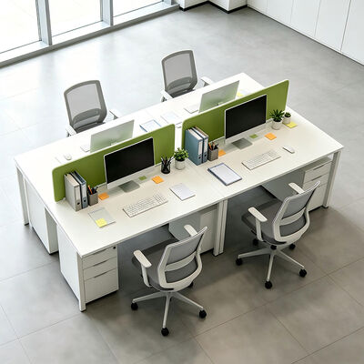 BS-WT62 Scrivania per ufficio per 4 persone con pannello in melamina bianca e gestione cavi